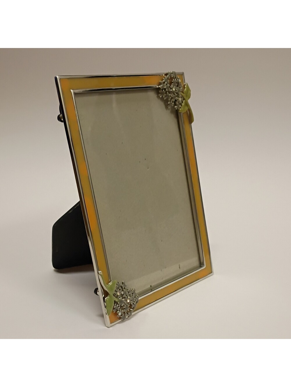 Vintage Flowers Yellow Enamel Elsa L Inc 1999 Picture Frame. Fits 4 X 6 Pic